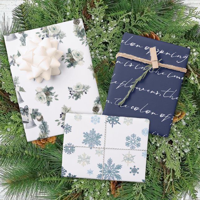 Winter Blue Snowflake Floral Christmas Wrapping Paper Sheet (Creator Uploaded)