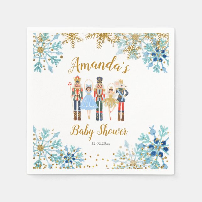 Winter Blue Snowflake Nutcracker Paper Napkins (Front)
