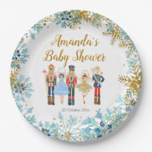 Winter Blue Snowflake Nutcracker Paper Party Plate