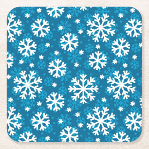 Winter Blue Snowflake Pattern Square Paper Coaster
