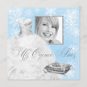 Winter Blue Snowflake Photo Quinceanera Invitation