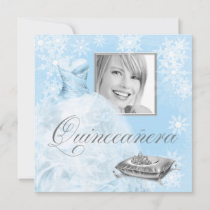 Winter Blue Snowflake Photo Quinceanera Invitation