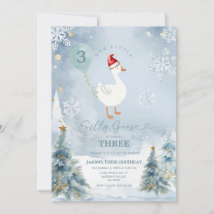 Winter Blue Snowflake Silly Goose 3rd Birthday Invitation