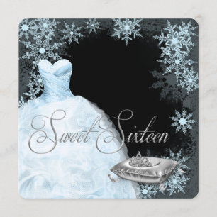 Winter Blue Snowflake Sweet Sixteen Party Invitation
