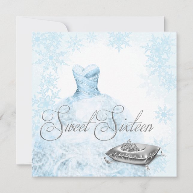 Winter Blue Snowflake Sweet Sixteen Party Invitation (Front)