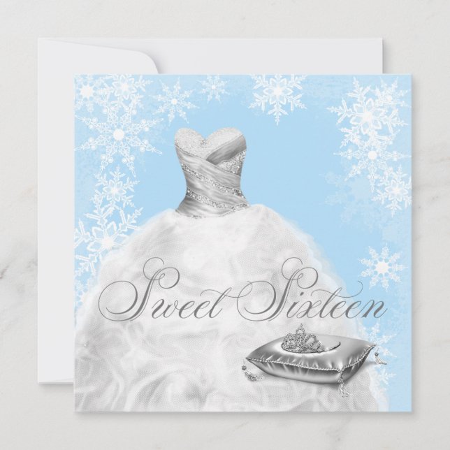 Winter Blue Snowflake Sweet Sixteen Party Invitation (Front)