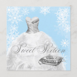 Winter Blue Snowflake Sweet Sixteen Party Invitation