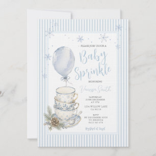 Winter Blue Snowflake Teacup Baby Sprinkle Invitation