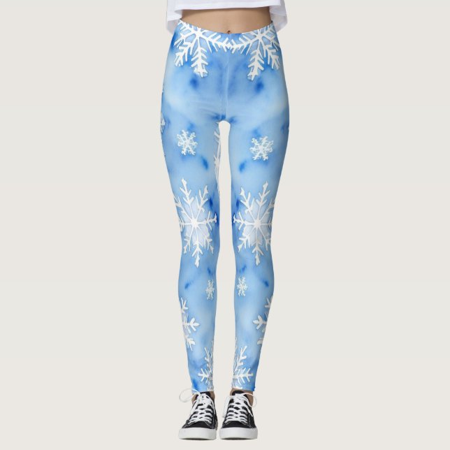 Winter Blue Snowflakes/All-Over-Print Leggings (Front)