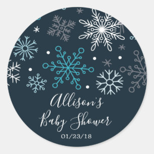 Winter Blue Snowflakes Baby Shower Sticker