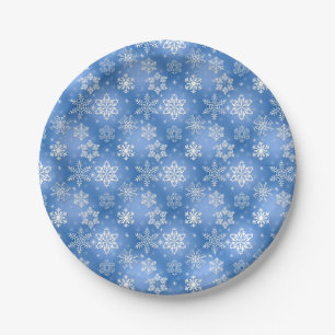 Winter Blue Snowflakes Paper Plate