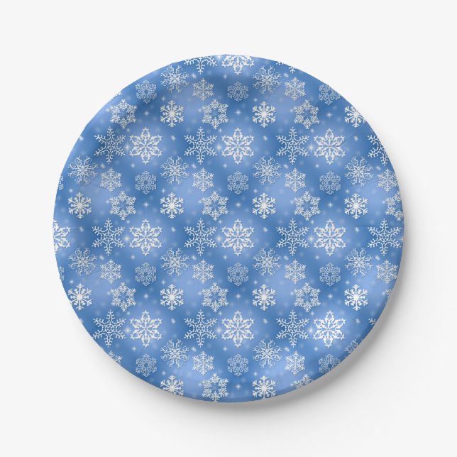 Winter Blue Snowflakes Paper Plate (Front)