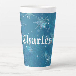 Winter Blue Snowflakes Personalised  Latte Mug