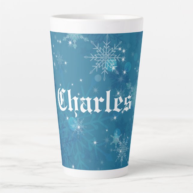 Winter Blue Snowflakes Personalised  Latte Mug (Front)
