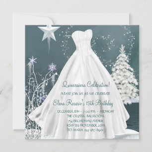 Winter Blue Snowflakes Quinceanera Invitations