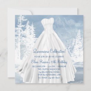 Winter Blue Snowflakes Quinceanera Invitations