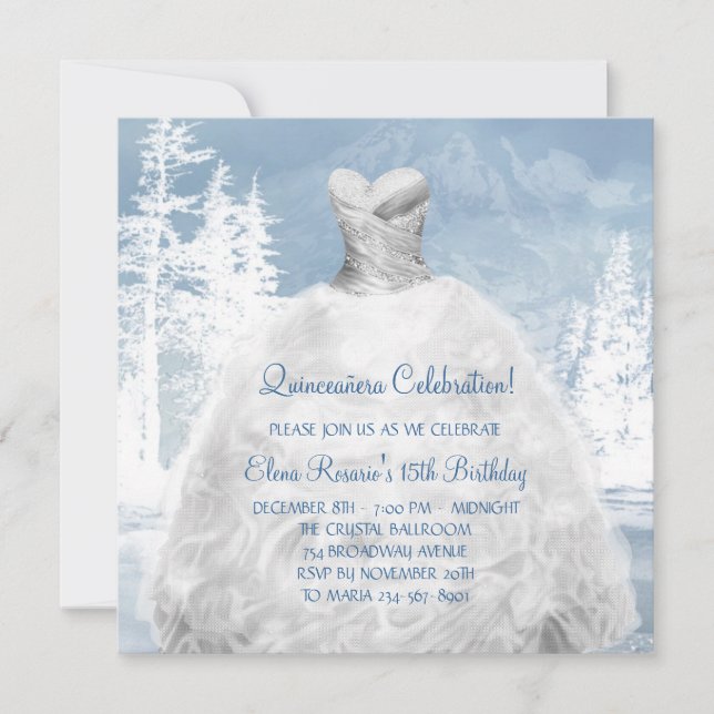 Winter Blue Snowflakes Quinceanera Invitations (Front)