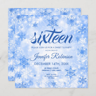 Winter Blue Sweet 16 Glitter Sparkle Invitation