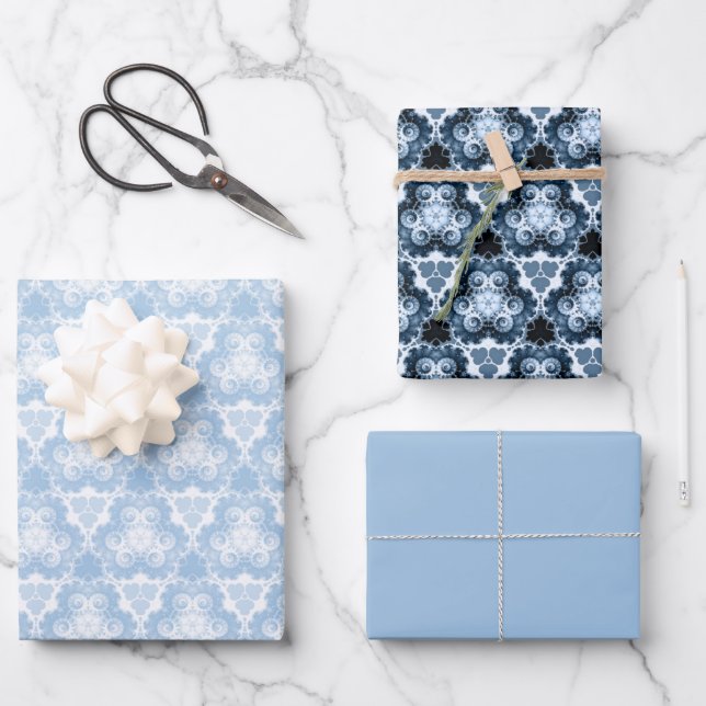 Winter Blue Swirl Wrapping Paper Sheet (Front)