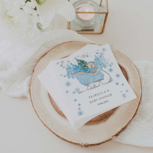 Winter Blue Teddy Bear Sleigh Boy Baby Shower Napkin