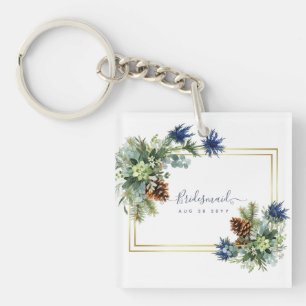 Winter Blue Thistle Eucalyptus Wedding Wonderland Key Ring