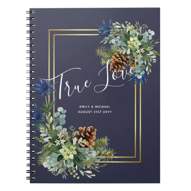 Winter Blue Thistle Eucalyptus Wedding Wonderland Notebook (Front)