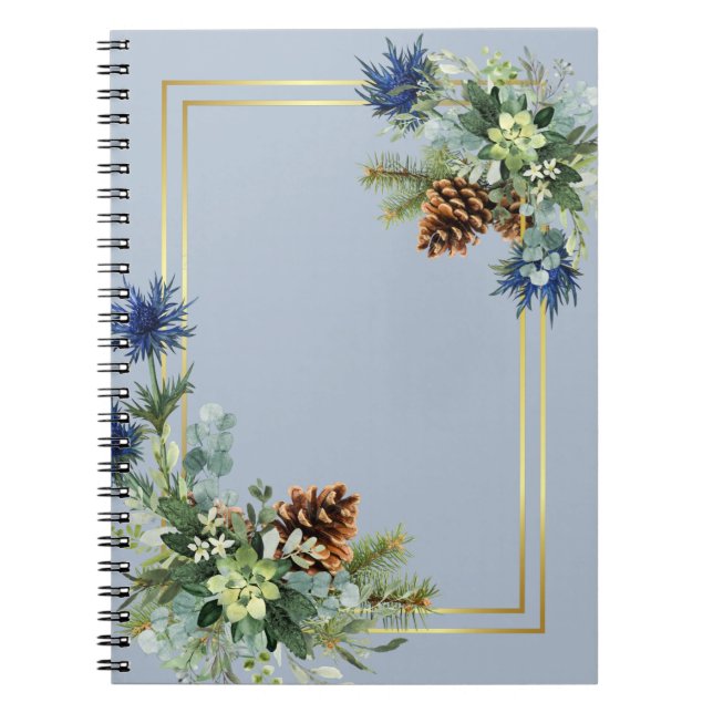 Winter Blue Thistle Eucalyptus Wedding Wonderland Notebook (Front)