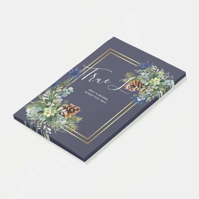 Winter Blue Thistle Eucalyptus Wedding Wonderland Post-it Notes (Angled)