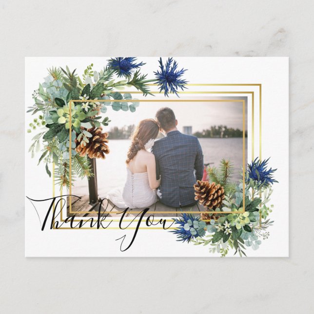 Winter Blue Thistle Eucalyptus Wedding Wonderland Postcard (Front)