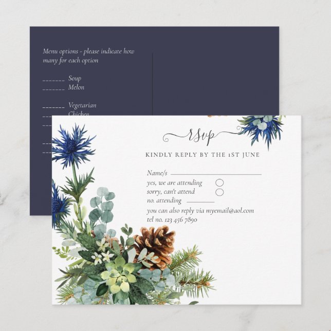 Winter Blue Thistle Eucalyptus Wedding Wonderland Postcard (Front/Back)
