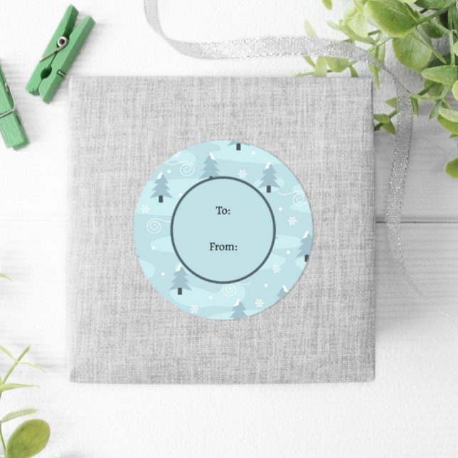 Winter Blue Trees Snow Pastel Christmas Classic Round Sticker (Creator Uploaded)