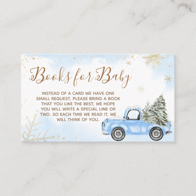 Winter Blue Truck Baby Shower Books for Baby Enclosure Card (Front)