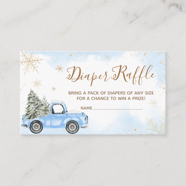 Winter Blue Truck Baby Shower Diaper Raffle Enclosure Card (Front)