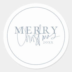 Winter Blue Typography Christmas Classic Round Sticker