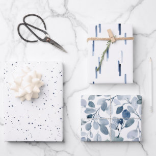 Winter Blue Watercolor Gift Wrap Set