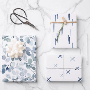 Winter Blue Watercolor Gift Wrap Set