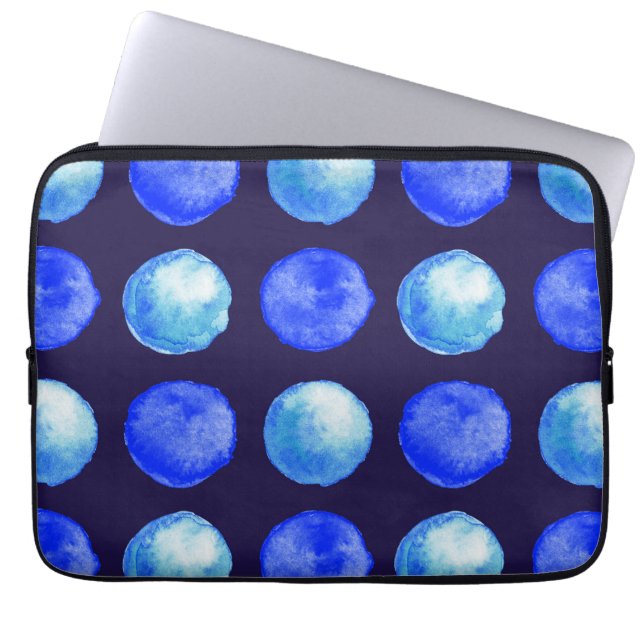 Winter Blue Watercolor Large Dots Pattern Laptop Sleeve (Front)