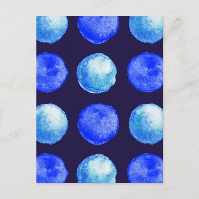 Winter Blue Watercolor Large Dots Pattern Postcard (Front)