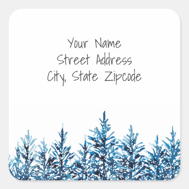 'Winter Blue Watercolor Pine Trees' Address Labels (Front)