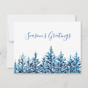 Winter Blue Watercolor Pine Trees Holiday Card