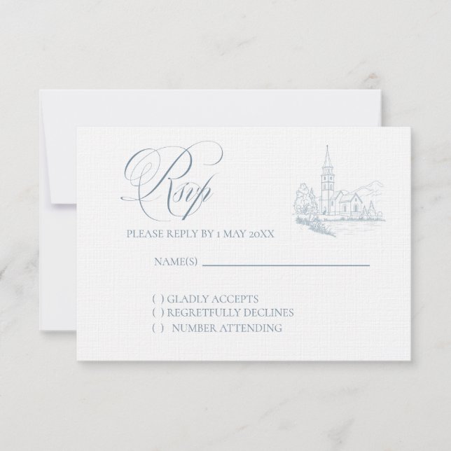 Winter Blue Wedding RSVP card (Front)