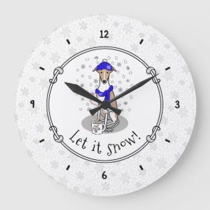 Winter Blue Whippet Snow Scarf - Fawn & white Cute Large Clock
