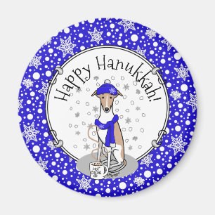 Winter Blue Whippet Snow Scarf - Fawn & white Cute Magnet