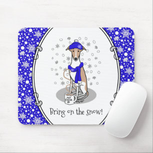 Winter Blue Whippet Snow Scarf - Fawn & white Cute Mouse Mat