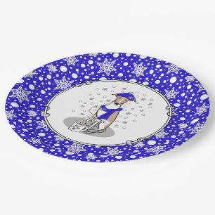 Winter Blue Whippet Snow Scarf - Fawn & white Cute Paper Plate