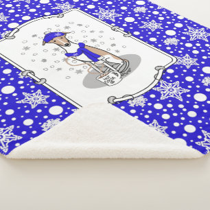 Winter Blue Whippet Snow Scarf - Fawn & white Cute Sherpa Blanket