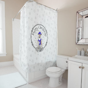 Winter Blue Whippet Snow Scarf - Fawn & white Cute Shower Curtain