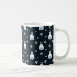 WINTER BLUE & WHITE HOLIDAY BUNNY RABBITS COFFEE MUG