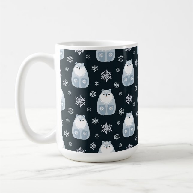 WINTER BLUE & WHITE HOLIDAY POLAR BEARS COFFEE MUG (Left)