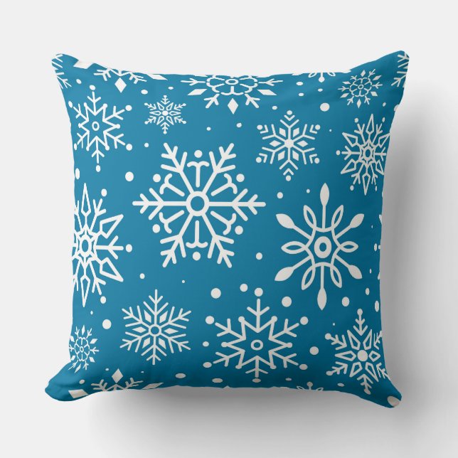 Winter Blue White Snowflake Christmas Cushion (Front)